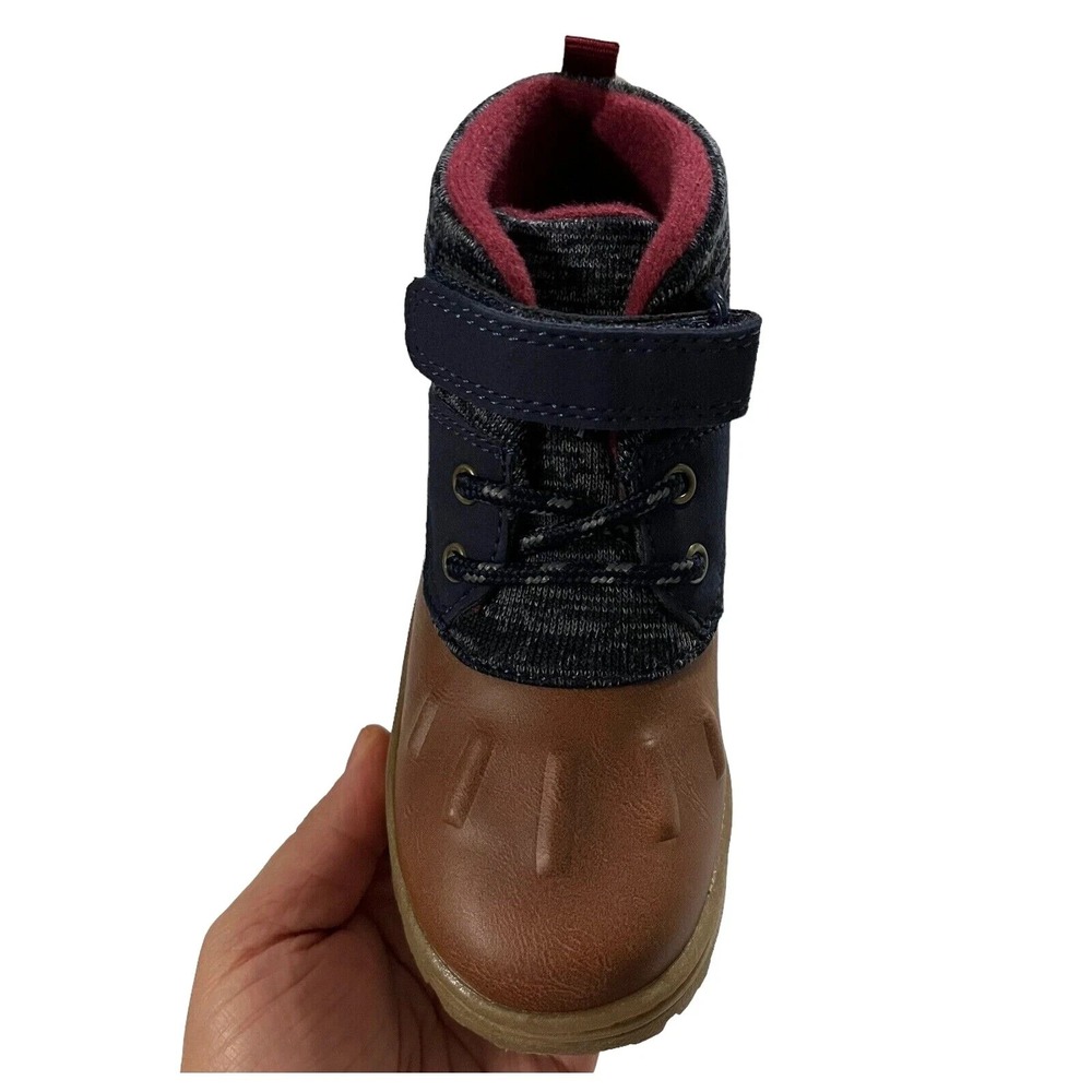 Carters Little Boys Slip-on Duck Boots Size 12 Brown-Navy Blue Mid Top Shoes - Picture 2 of 13